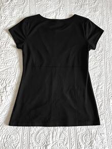 IslaSuriya Women's Lace Patchwork Casual Versatile Daily Wear T-Shirt - Black - View 2