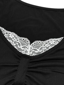 IslaSuriya Women's Lace Patchwork Casual Versatile Daily Wear T-Shirt - Black - View 6