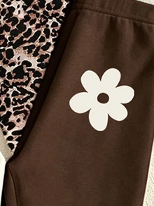 (3 Sets) Autumn/Winter Girls Toddler Fresh Leopard Print Heart Flower Fun Letter Pattern Crew Neck Sweatshirt & Leggings Set - Multicolor - View 6