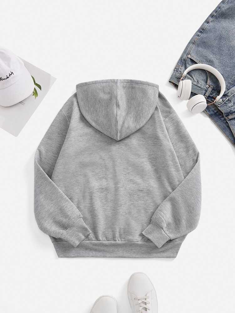 SHEIN Sparklyn Tween Girl T-Shirt, Casual Front Zipper Slim Fit Sports T-Shirt, Suitable For Autumn And Winter, Small Logo Print Pattern On Chest, Hooded T-Shirt Long Sleeve Loose T-Shirt, Casual Minimalist Daily Versatile Y2K Tops, American Campus Style, Citywalk, Chill - Multicolor - View 3