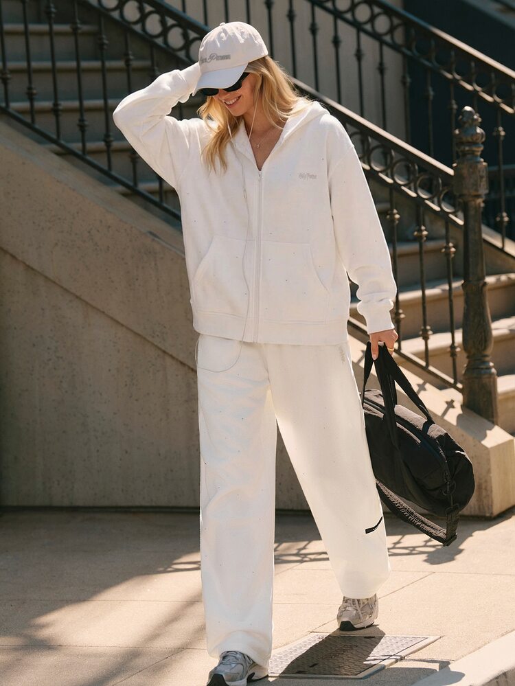 Harry Potter™ X Glowmode Expecto Patronum Everyday Fleece Oversized Rhinestone Full Zip Hoodie With Slip Pockets Daily Casual Summer Fall Wear - White - View 7