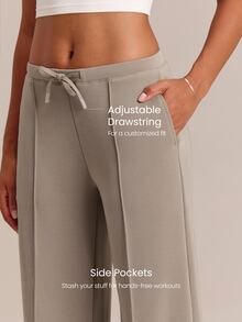 GLOWMODE Soft-Brushed Modal Find Your Glow Wide-Leg Pants With Front Seam & Adjustable Drawstring Waist Daily Casual Summer Wear - Khaki - View 3