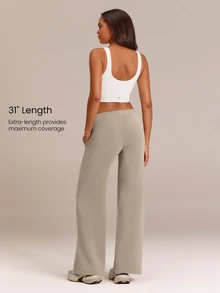 GLOWMODE Soft-Brushed Modal Find Your Glow Wide-Leg Pants With Front Seam & Adjustable Drawstring Waist Daily Casual Summer Wear - Khaki - View 2