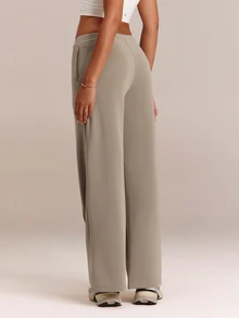 GLOWMODE Soft-Brushed Modal Find Your Glow Wide-Leg Pants With Front Seam & Adjustable Drawstring Waist Daily Casual Summer Wear - Khaki - View 6
