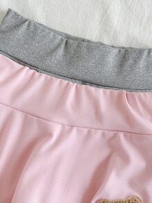 SHEIN 幼女公主風粉色淺灰色熊圖案拼接荷葉邊喇叭裙褲 1歲生日秋季芭蕾大姊姊可愛女寶 - 彩色 - 查看 7