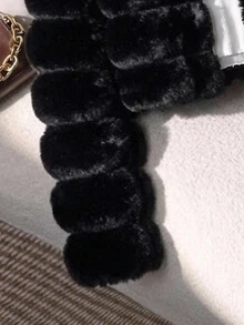 SHEIN Kids Tween Girl Soft Elegant Tween Girl Long Sleeve Cropped Faux Fur Coat, Suitable For Autumn/Winter - Black - View 6