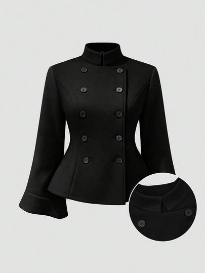 Sweetra Plus Size Fashion Cinched Cinched Waist Bell Sleeve Wool Blend Jacket Winter