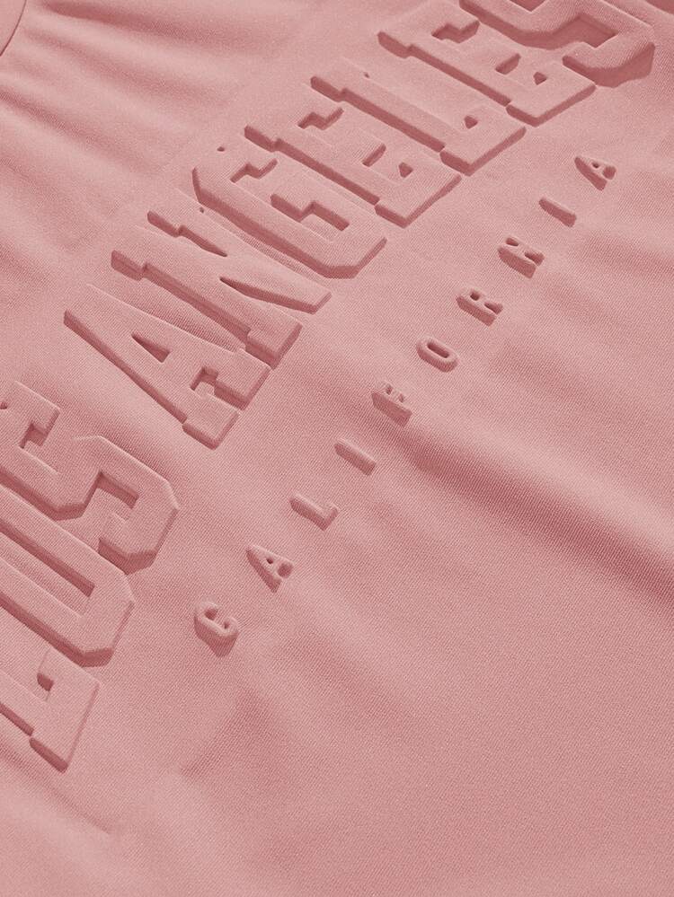Manfinity Joysei 2pcs/Set Men's Standard 3D Letter Printed Pink T-Shirt And Shorts, Cozy Outfits - Pink - View 2