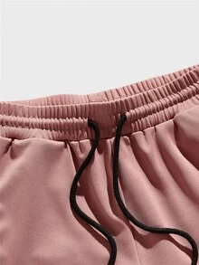 Manfinity Joysei 2pcs/Set Men's Standard 3D Letter Printed Pink T-Shirt And Shorts, Cozy Outfits - Pink - View 7