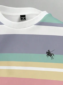 Manfinity Joysei Sudadera con cuello redondo de hombre con rayas de colores y logotipo pequeño, adecuada para otoño/invierno, escuela, salidas, regalos para amigos - Multicolor - Ver 5