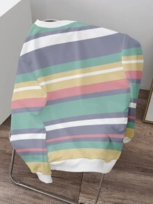 Manfinity Joysei Sudadera con cuello redondo de hombre con rayas de colores y logotipo pequeño, adecuada para otoño/invierno, escuela, salidas, regalos para amigos - Multicolor - Ver 2