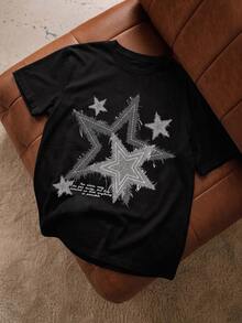 Daypath Men's Retro Star Pattern T-Shirt, Men's Graphic Tee, Emo, 2000s Style - Black - View 1