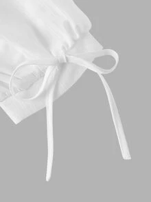 SHEIN MOD 大尺碼女款優雅白色秋季辦公正式工作長袖襯衫，修身腰部泡泡袖上衣，休閒繫帶專業蝴蝶結秋季白色 - 白色 - 查看 3