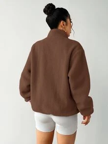 Exploreva Exploreva Women's Contrast Color Casual Zip-Up Long Sleeve Sports Jacket - Coffee Brown - View 2