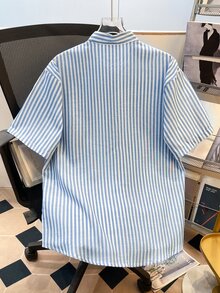 Daypath Men's Stripe Printed Patch Pocket Front Button Casual Short Sleeve Shirt - Blue - View 2