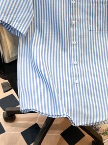 Daypath Men's Stripe Printed Patch Pocket Front Button Casual Short Sleeve Shirt - Blue - View 6