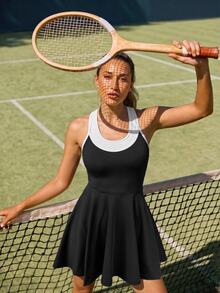 CourtClass CourtClass Women's Minimalist Versatile Colorblock Sports Dress For Fitness And Running - Black and White - View 5