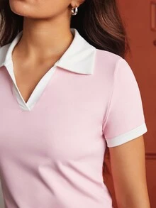 CourtClass Women's Colorblock Short Sleeve Top And Skort Casual Athleisure Daily Sports Set Workout Tennis Pink And White Summer - Multicolor - View 4