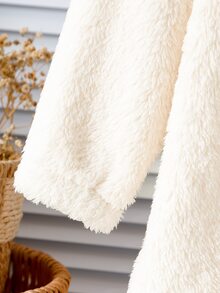 Genkimix Kids 少女時尚休閒純色百搭日常長袖夾克，適合秋冬日常穿著，新款可愛女孩風 - 白色 - 查看 5