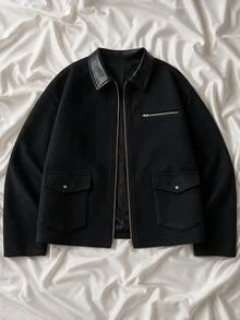 AXEPEAK Men's Spring/Autumn Casual Turn-Down Collar Long Sleeve Jacket - Black - View 2