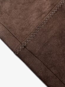 Linhara CURVE تنورة نسائية منسوجة أنيقة بطول متوسط من النهار إلى الليل مقاس كبير للخريف - قهوة بني - مشاهدة 5