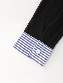 GlowEve Women's Patchwork Striped 2 In 1 Long Sleeve Asymmetrical Hem Shirt - Black - View 5