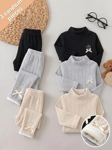 SHEIN 女嬰秋冬可愛百搭純色保暖內裡鬆緊腰修身內搭褲 3件組 - 彩色 - 查看 1