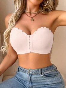 SHEIN 女款前扣式波浪邊聚攏胸罩，附可拆式內墊 - 粉色 - 查看 8