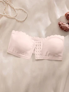 SHEIN 女款前扣式波浪邊聚攏胸罩，附可拆式內墊 - 粉色 - 查看 4