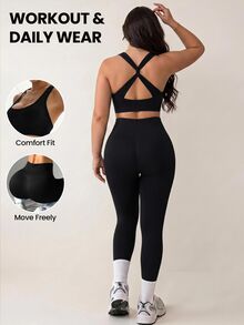 Rhythm Era Plus Size Women Criss-Cross Back Sports Bra And Pants Set - Black - View 1