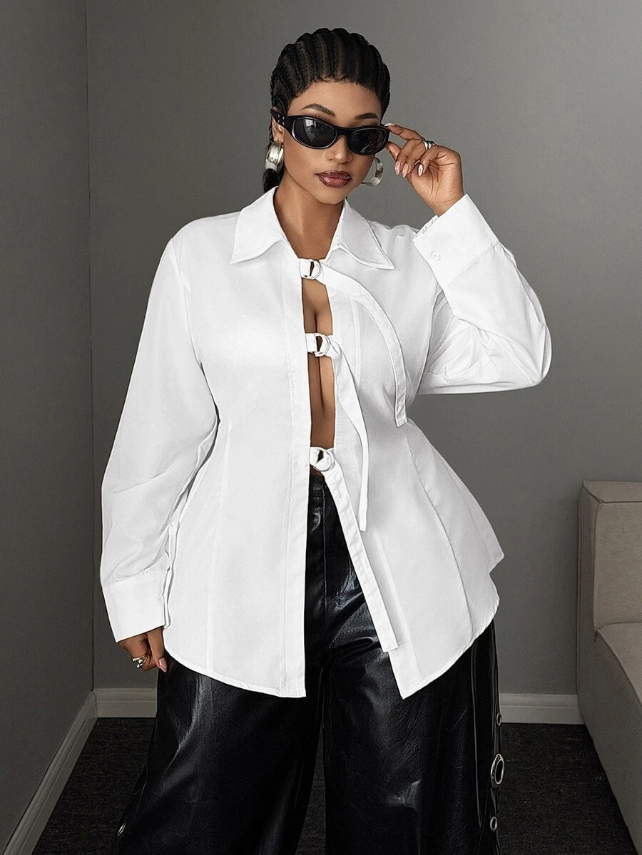 Mawevolt Plus Size Long Sleeve Design Sexy Hot Girl Romantic Sexy Blouse Fall - White - View 1