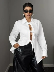 Mawevolt Plus Size Long Sleeve Design Sexy Hot Girl Romantic Sexy Blouse Fall - White - View 3