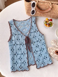 Comfortcana Atasan Tank Top Gaya Korea Serbaguna Ukuran Plus, Gaya Seksi Musim Semi Musim Panas, Atasan Cardigan Rajut Berongga Tanpa Lengan - MultiWarna - View 3
