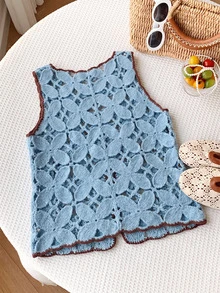 Comfortcana Atasan Tank Top Gaya Korea Serbaguna Ukuran Plus, Gaya Seksi Musim Semi Musim Panas, Atasan Cardigan Rajut Berongga Tanpa Lengan - MultiWarna - View 2