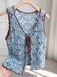 Comfortcana Atasan Tank Top Gaya Korea Serbaguna Ukuran Plus, Gaya Seksi Musim Semi Musim Panas, Atasan Cardigan Rajut Berongga Tanpa Lengan - MultiWarna - View 5