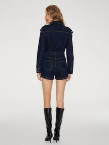 ATUI Studio Women's Button Casual Daily Denim Romper - Navy Blue - View 4