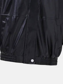 Tween Girls Long Sleeve Autumn Fashion Versatile Black Zip Up Jacket, Winter, Casual, Solid, Back To School, For Girls, Outfit - Black - View 9
