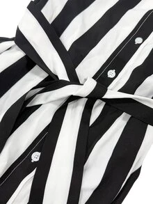 Glimmora Striped High Waist Drawstring Shirt Dress Women's Dress - Black and White - View 6