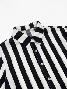 Glimmora Striped High Waist Drawstring Shirt Dress Women's Dress - Black and White - View 4