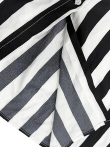 Glimmora Striped High Waist Drawstring Shirt Dress Women's Dress - Black and White - View 5