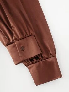 GlowEve CURVE Plus Ruffle Trim Mock Neck Ruched Satin Dress Without Belt Fall - Brown - View 4