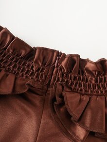 GlowEve CURVE Plus Ruffle Trim Mock Neck Ruched Satin Dress Without Belt Fall - Brown - View 6