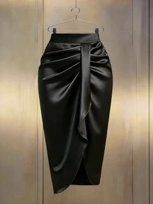 GlowEve CURVE Women's Plus Size Solid Color Pleated Fashion Design Sexy Skirt - Black - View 9