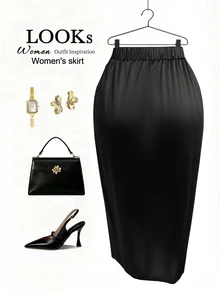 GlowEve CURVE Women's Plus Size Solid Color Pleated Fashion Design Sexy Skirt - Black - View 2