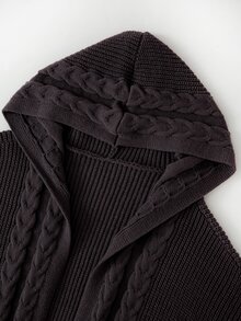 Easowa Curve Plus Size Women's Solid Color Casual Versatile Hooded Jacket - Brown - View 7
