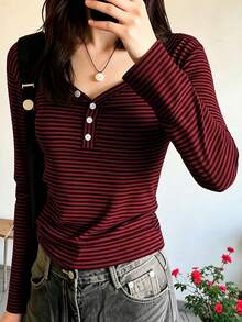 EMERY ROSE Women's Casual Striped Long Sleeve T-Shirt, Autumn - Multicolor - View 5