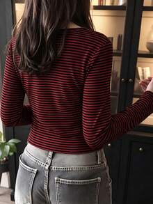 EMERY ROSE Women's Casual Striped Long Sleeve T-Shirt, Autumn - Multicolor - View 2