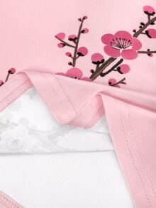 SHEIN 梅花数码印花修身T恤 - 粉色 - 查看 4