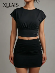SHEIN Sweetro Women's Casual Versatile Ruched Waist Sports T-Shirt - Black - View 3