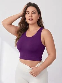 SHEIN Rhythm Era Women's Plus Size Solid Color Cropped Sports Tank Top - Violet Purple - View 2